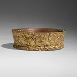 Marsh Marigold jardinière by Tiffany Studios, c. 1910, acid-etched and gilt bronze, copper, sold Jul 2025