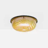 Quezal, Fishnet ceiling fixture shade, c. 1910, hand-blown glass, patinated bronze