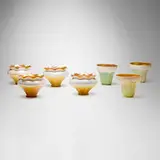 attribution Steuben, Collection of seven pulled-feather shades, c. 1910, hand-blown glass