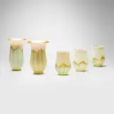 Quezal, Collection of five pulled-feather shades, c. 1910, hand-blown glass
