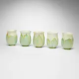 Collection of five pulled-feather tulip shades by Tiffany Studios, c. 1910, hand-blown Favrile glass, sold Jul 2025