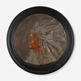 Alexis Jean Fournier, Portrait of a Native American chief, c. 1895, molded and painted plaster, original frame