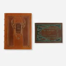 Roycroft, Books, set of two, modeled leather-bound book, Japan vellum, silk