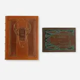 Roycroft, Books, set of two, modeled leather-bound book, Japan vellum, silk