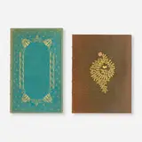 Ralph Waldo Emerson, Books, set of two, full leather-bound book with gilding, Japan vellum, Imperial Japan vellum, silk