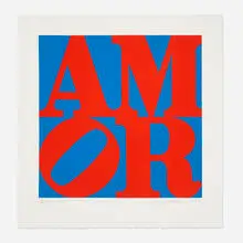 Amor by Robert Indiana, 1994, aquatint in colors on BFK Rives, sold Dec 2023