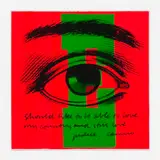 E eye love (from the circus alphabet series) by Corita Kent, 1968, screenprint in colors, sold Oct 2023