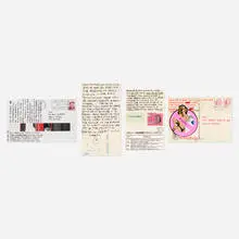 Carl Andre, Collection of four postcards with collage, 1989-1992, postcards with collage