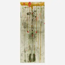 Judy Pfaff, Feet First, 1998, etching in colors with encaustic and fabric dye on paper in artist's frame
