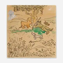 The Hunter and His Guest by Ludwig Bemelmans, watercolor on board, sold Oct 2023