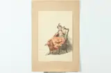 Vittorio Baldancoli, Woman Playing Guitar, Watercolor