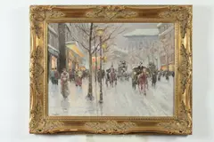 Vladimir Lazarev, Winter Street Scene, Oil on canvas