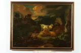 Continental School, Shepherd with Flock and Distant Ruins, SHEPHERD WITH FLOCK AND DISTANT RUINS, oil on canvas