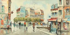 Max Moreau, Paris Street Scene, Oil on canvas