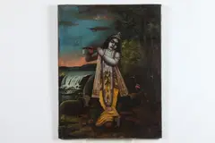 Indian School, Krishna, Oil painting on fabric