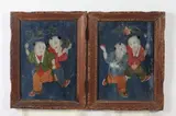 Anonymous, Children at Play, Two oil color paintings painted on glass,