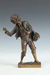 Max Lindenberg, Boy with Basket of Fruit, Bronze in "as is" condition - Height: 8 in