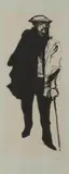 Leonard Baskin, Self Portrait with Crutch, Lithograph