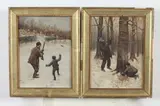 C.L. Cox, FATHER AND SON HUNTING: PAIR, each signed, Oil on canvas