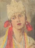 Lifshitz, Portrait of Woman with Headdress, Oil on board