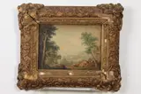 Continental School, Panoramic Landscape with Figures, Examined out of frame: watercolor laid down on paper