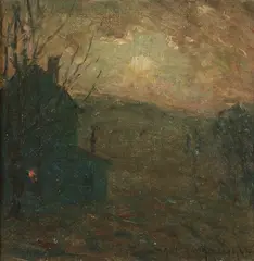 Clark Summers Marshall, Firelit Home in Winter, Oil on board