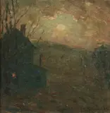 Clark Summers Marshall, Firelit Home in Winter, Oil on board