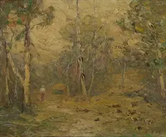 Clark Summers Marshall, Woodland Landscape with Figure on Path, Oil on board