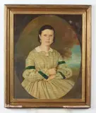 Portrait of Victorian Woman with Brooch by American School, PORTRAIT OF VICTORIAN WOMAN WITH BROOCH, oil on canvas, sold Jun 2017