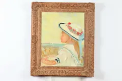 Mary Beich, Young Girl in Floral Hat by the Shore, Oil on canvas