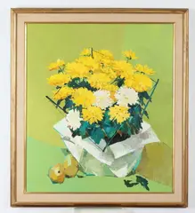 Andrew Shunney, Yellow and White Mums, Oil on canvas