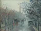 Margaret Scully Zimmele, The Washington Monument in the Mist, Oil on board