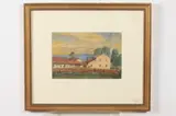 Auguste H.O. Rolle, Farm House with Outbuildings, Watercolor