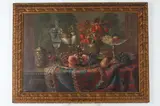 Ernst Czernotzky, Table Top Still Life with Silver and Fruit on Oriental Rug, Oil on canvas