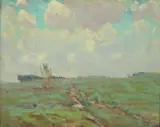 Auguste H.O. Rolle, Spring Landscape, Oil on board