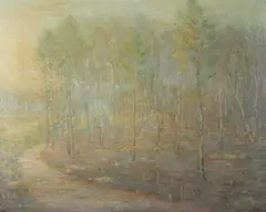 Clark S. Marshall, Impressionist Spring Landscape with Stream, Oil on canvas