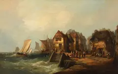 Alfred Montague, Coastal Fishing Scene, Oil on canvas