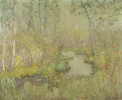 Clark S. Marshall, Impressionist Summer Landscape with Winding Stream, Oil on canvas