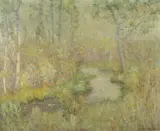 Clark S. Marshall, Impressionist Summer Landscape with Winding Stream, Oil on canvas