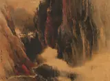 Hu Nianzu, "Trail in the Mountains", Ink and color on paper, signed, sealed