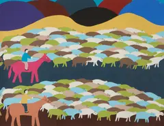 Zhou Minghua, "Sheep", Pigment painted on paper, signed on the back