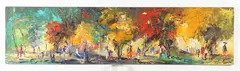 B. Nzibu, Stylized Figures in Landscape, Oil on board in "as is" condition