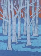 Tom Yanosky, Birches at Dusk, Acrylic on linen canvas.