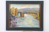 Samuel Baldwin Pratt, Landscape with Bridge, LANDSCAPE WITH BRIDGE, oil on board.