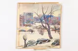 Eugen Weisz, Street Scene in Snow, Watercolor laid on board