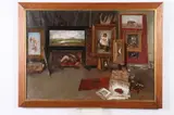 European School, Interior of Artist Studio with Easel and Paints
