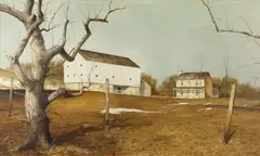 Richard Schlecht, Farm in Winter, Oil on board