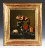 P. Rousset, Still Life with Fruit and Tea Pot, STILL LIFE WITH FRUIT AND TEA POT, oil on canvas