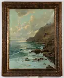Giovani, Rocky Cliff Along Ocean, Oil on canvas in "as is" condition