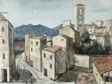 Charles Levier, Village Corse, Oil on canvas